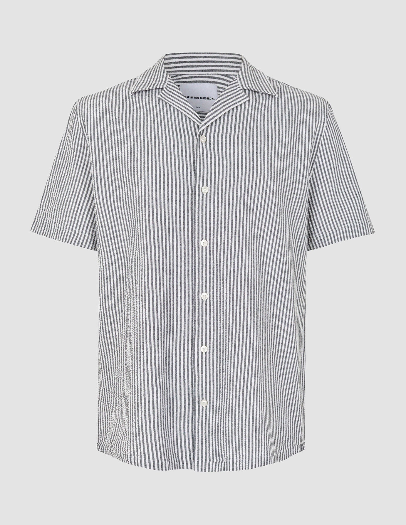Seersucker Short Sleeve Shirt Navy Stripes